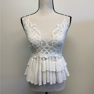 Free People White Lace Peplum Camisole Top Size M